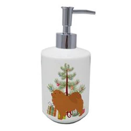 Carolines Treasures 7 x 3.5 in. Chow Chow Merry Christmas Tree Ceramic Soap Dispenser BB2969SOAP